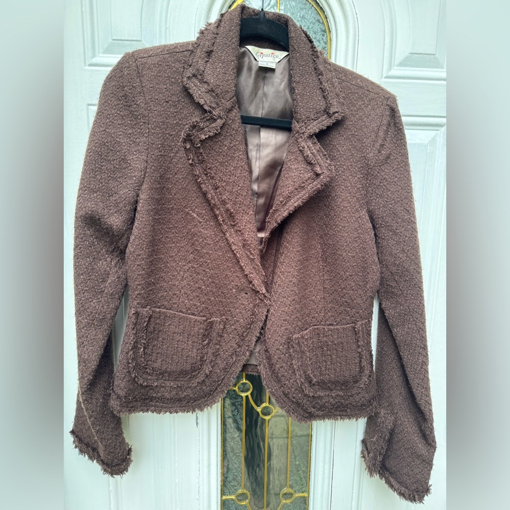 Vintage LIPSTICK Jacket w/ Pockets and Button Dark Brown sz